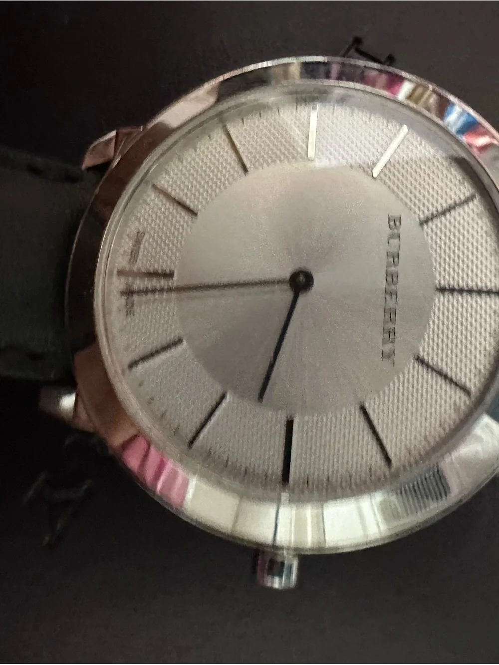 Burberry Unisex Silver Dial Black Leather Watch